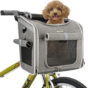 Expandable Pet Carrier Backpack –‎ Dog Bike Basket with Mesh Windows, Grey